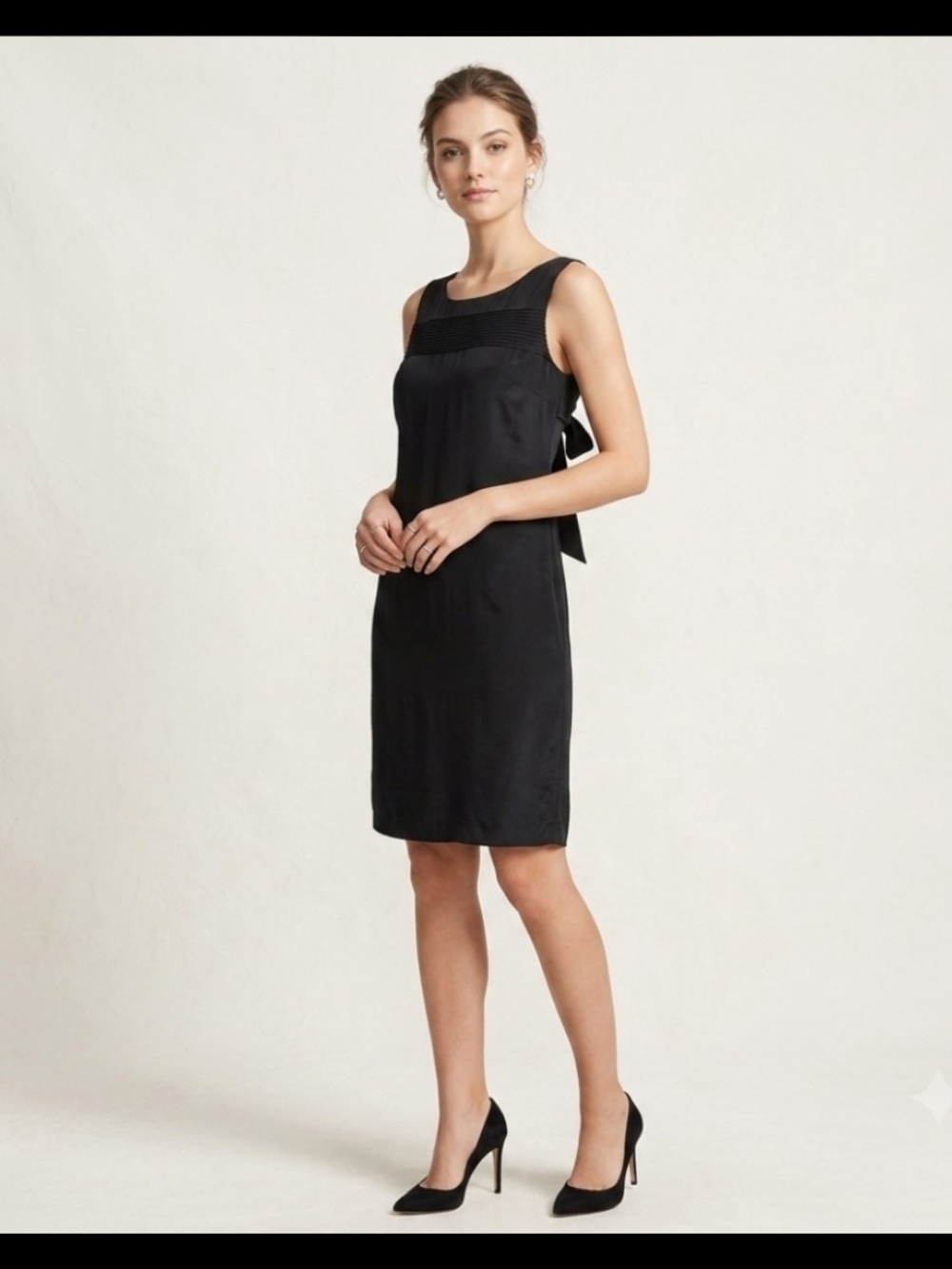 CYNTHIA ROWLEY Classic Black Tie-Back Sheath Silk  Dress Size 6